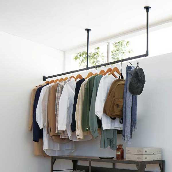 ハンギングバーH-1 取付面にしっかりと固定される 室内干し 物干し おしゃれ 天井付Lタイプセット...