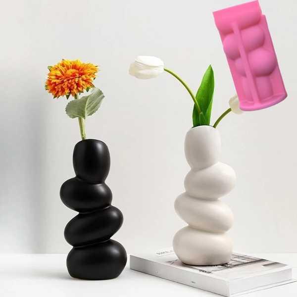 セメント石膏シリコンモールド DIY樹脂花瓶 幾何学的スタッキング 家の装飾