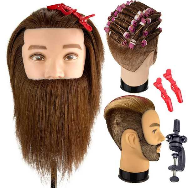男性用の本物の人間の髪の毛のかつら 男性のマネキンの頭 美容院 トレーニング人形 ヘアスタイリング ...