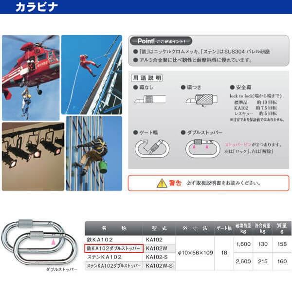 123 カラビナ 鉄KA102ダブルストッパー KA102W 10×56×109 10個