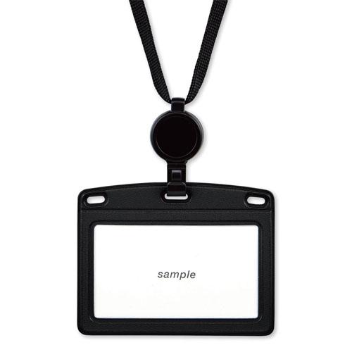 オープン 吊り下げ名札リール式レザー調 黒 1枚 NL-25P-BK