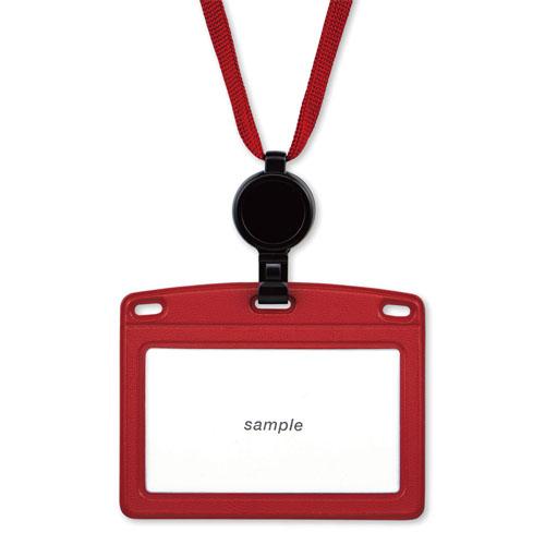 オープン 吊り下げ名札リール式レザー調 赤 1枚 NL-25P-RD