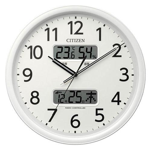 リズム 掛時計 温湿度計・カレンダー表示 電波時計 8FYA06-003