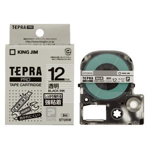 キングジム テプラPROテープ強粘着タイプ透明／黒字 ST12KW 1個