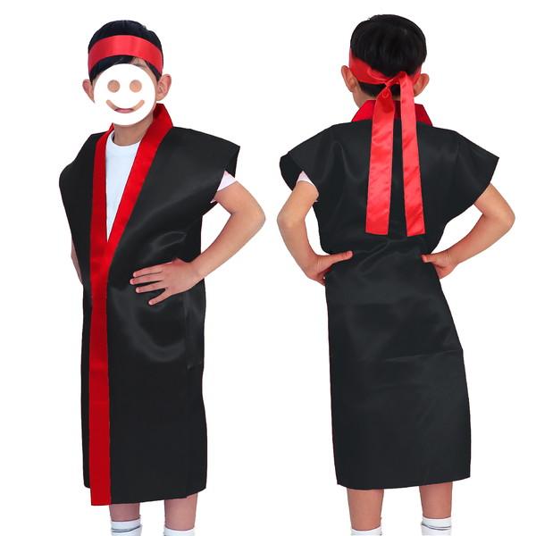 アーテック サテンロングハッピ 黒（赤襟） Ｊ（ハチマキ付） 14427