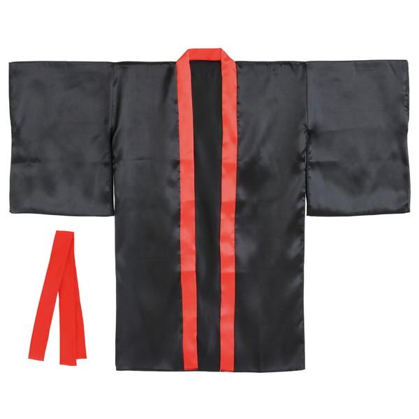 アーテック ソフトサテンロングハッピ袖付 黒（襟赤）Ｓ（ハチマキ付） 14558