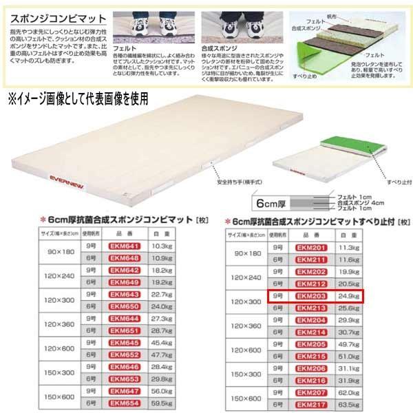 エバニュー 6cm厚 抗菌合成 スポンジコンビマットすべり止付 EKM203 幅120×長300cm...