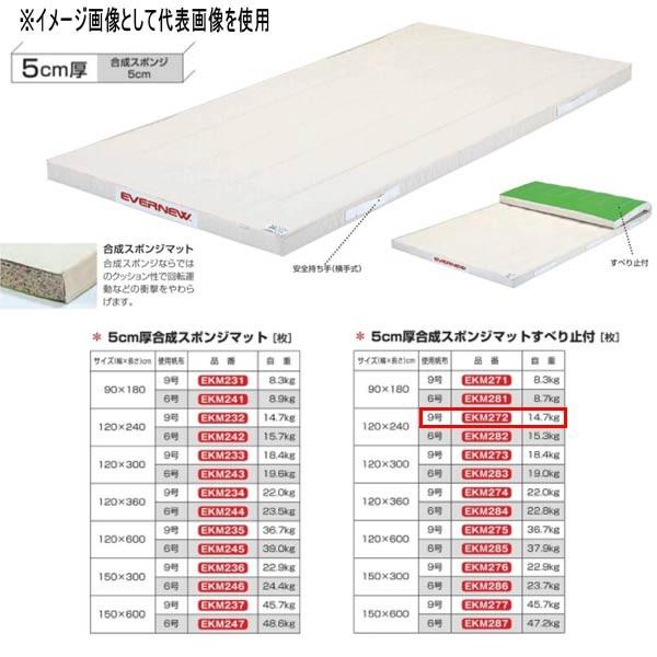 エバニュー 5cm厚合成スポンジマットすべり止付 EKM272 幅120×長240cm 9号帆布