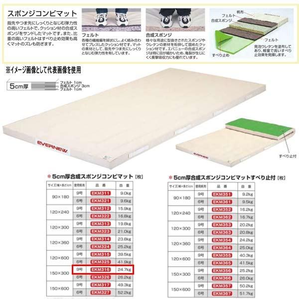 エバニュー 5cm厚合成スポンジコンビマット EKM316 幅150×長300cm 9号帆布