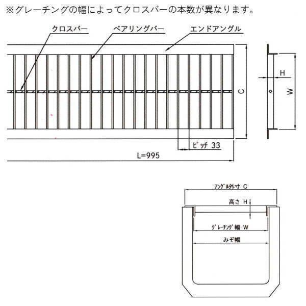 法山本店 U字溝用グレーチング HGU-400-25