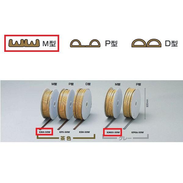 光 戸当りクッションテープ ドラム巻 W80タイプ M型 茶色KM4-50W／グレーKMG5-50W...
