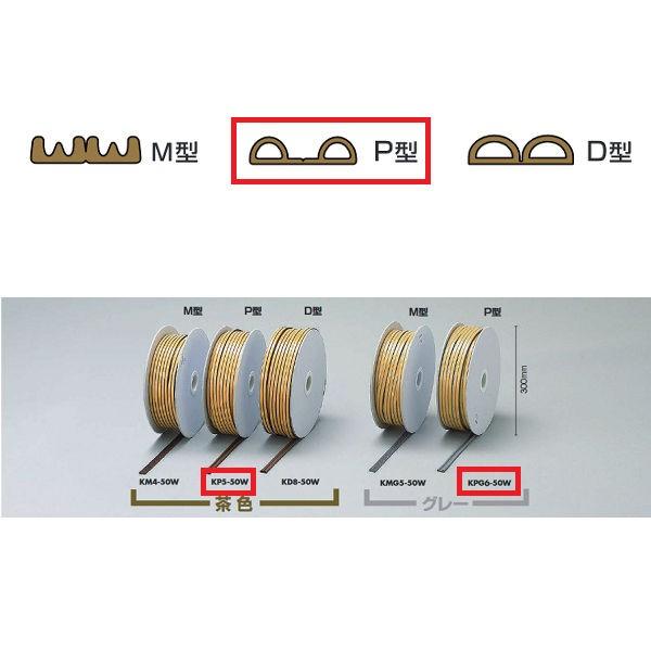 光 戸当りクッションテープ ドラム巻 W80タイプ P型 茶色KP5-50W／グレーKPG6-50W...