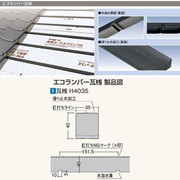 フクビ エコランバー瓦桟 瓦桟H4035（水抜き溝・滑り止め加工付） ELH3 厚さ40×巾28×長...