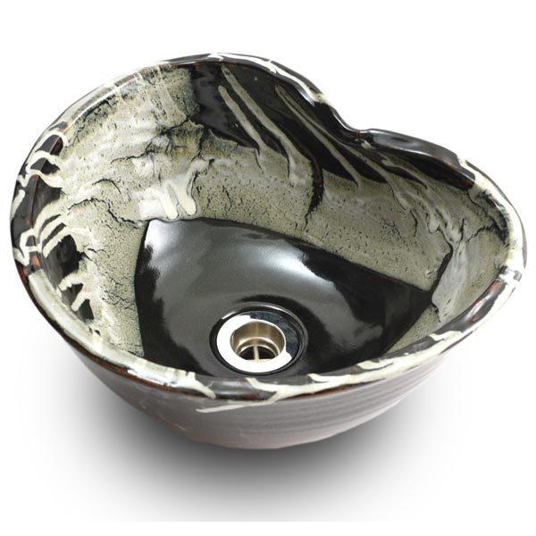 重蔵窯 利休信楽 手洗い鉢 だ円変形 DH11-D27 黒天目（くろてんもく）