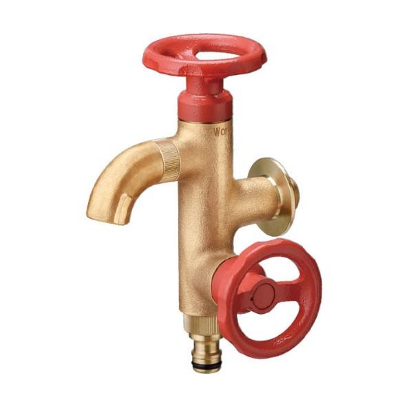 オンリーワンクラブ ウォーターワークス 二口横水栓 鋳肌・レッドハンドル HV3-G18V2R