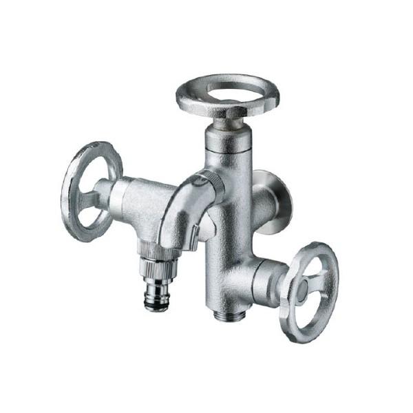 オンリーワンクラブ ウォーターワークス 三口横水栓 鋳肌メッキ HV3-G18V3