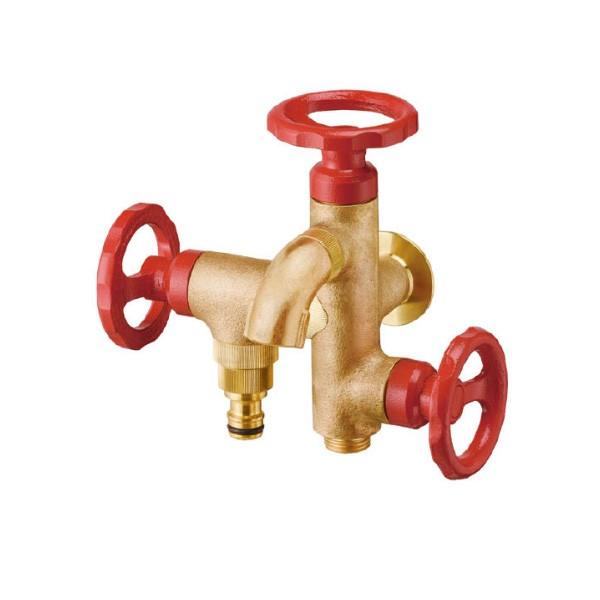 オンリーワンクラブ ウォーターワークス 三口横水栓 鋳肌・レッドハンドル HV3-G18V3R