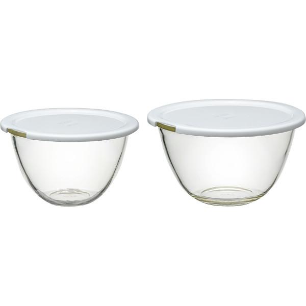 ハリオ レンジフタ付耐熱ガラス製ボウル2個セット ホワイト MXPF-3506-W