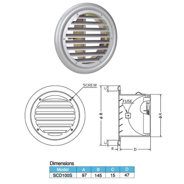 西邦工業 外壁用ステンレス製換気口 フラットグリル 内向ガラリ型 防火ダンパー付 SCD-100S