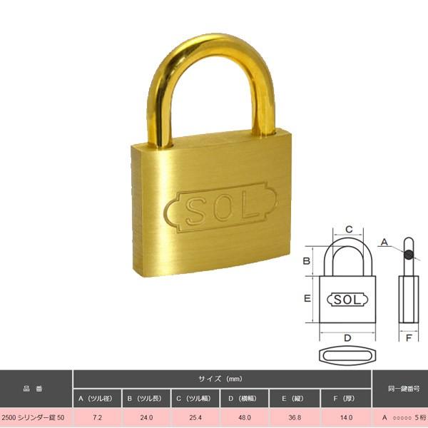 SOL HARD シリンダー南京錠 50 共通同一鍵 NO.2500