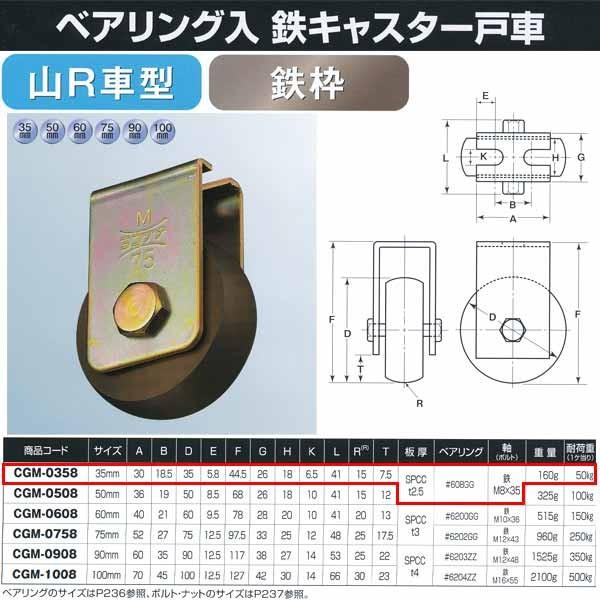 ヨコヅナ ベアリング入 鉄キャスター戸車 山R型 鉄枠 CGM-0358 35mm 1個