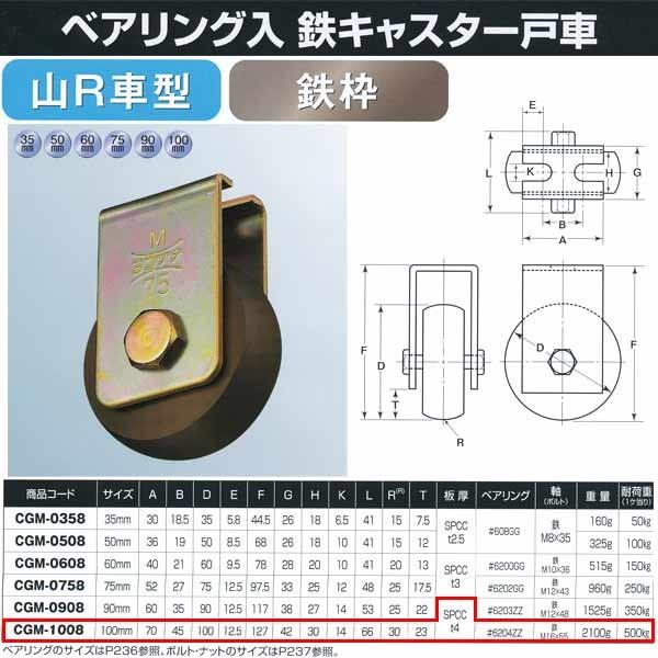 ヨコヅナ ベアリング入 鉄キャスター戸車 山R型 鉄枠 CGM-1008 100mm 1個