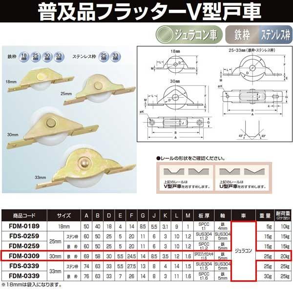 ヨコヅナ 普及品フラッター戸車 鉄枠 ジュラコン車 30 Ｖ FDM-0309