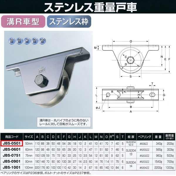 ヨコヅナ ステンレス重量戸車 溝R車型 JBS-0501 1個