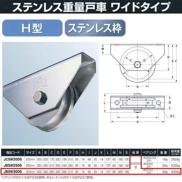 ヨコヅナ ステンレス重量戸車 ワイドタイプ ステンレス枠 H型 JBSW3006 300mm 1個
