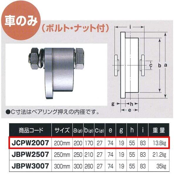 ヨコヅナ ステンレス重量戸車 ワイドタイプ 車のみ トロ車型 JCPW2007 200mm 1個
