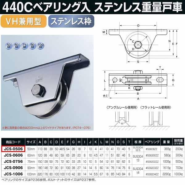 ヨコヅナ 440Cベアリング入 ステンレス重量戸車 VH兼用型 JCS-0506 1個