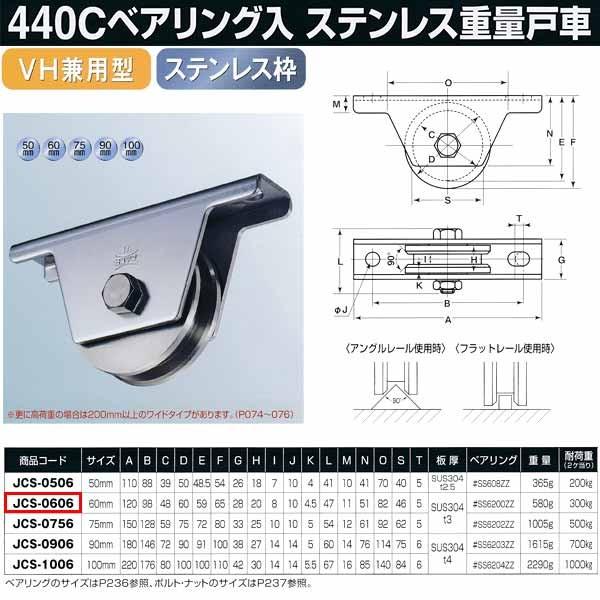 ヨコヅナ 440Cベアリング入 ステンレス重量戸車 VH兼用型 JCS-0606 1個