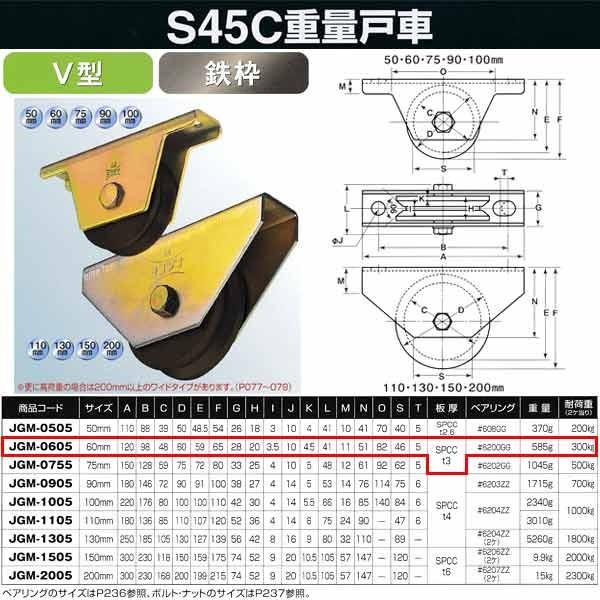 ヨコヅナ S45C 重量戸車 鉄枠 V型 JGM-0605 60mm 1個
