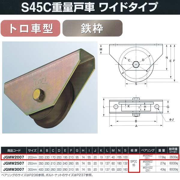 ヨコヅナ S45C重量戸車 ワイドタイプ 鉄枠 トロ車型 JGMW2007 200mm 1個