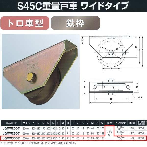ヨコヅナ S45C重量戸車 ワイドタイプ 鉄枠 トロ車型 JGMW3007 300mm 1個