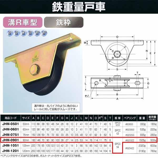 ヨコヅナ 鉄 重量戸車 鉄枠 溝Ｒ車型 JHM-0901 90mm 1個
