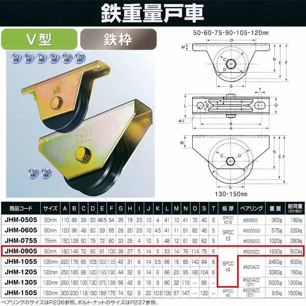 ヨコヅナ 鉄 重量戸車 鉄枠 V型 JHM-0905 90mm 1個