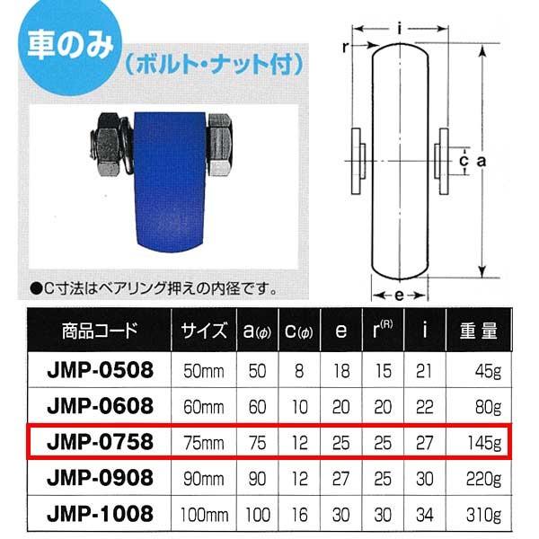ヨコヅナ MC防音 重量戸車 車のみ ステンレス 山Ｒ車型 JMP-0758 75mm 1個
