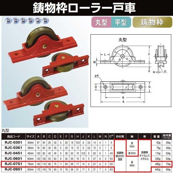 ヨコヅナ 鋳物枠ローラー戸車 75 丸 RJC-0751