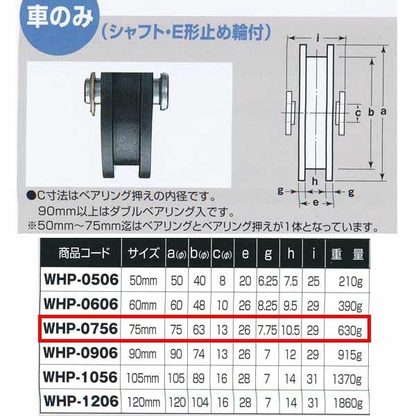ヨコヅナ ロタ・鉄 重量戸車 車のみ 鉄枠 H型 WHP-0756 75mm 1個