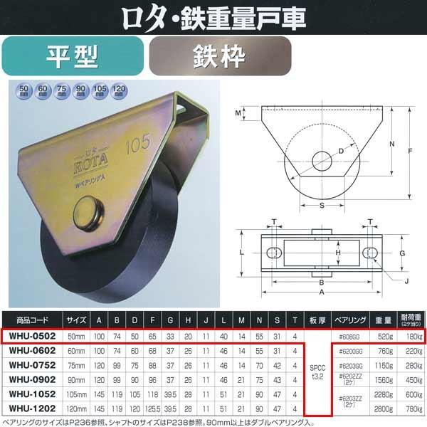 ヨコヅナ ロタ・鉄 重量戸車 鉄枠 平型 WHU-0502 50mm 1個