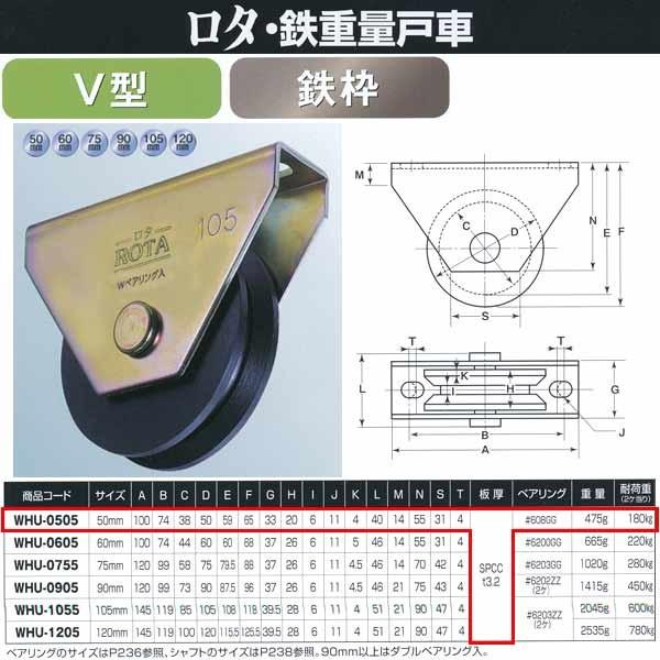 ヨコヅナ ロタ・鉄 重量戸車 鉄枠 V型 WHU-0505 50mm 1個