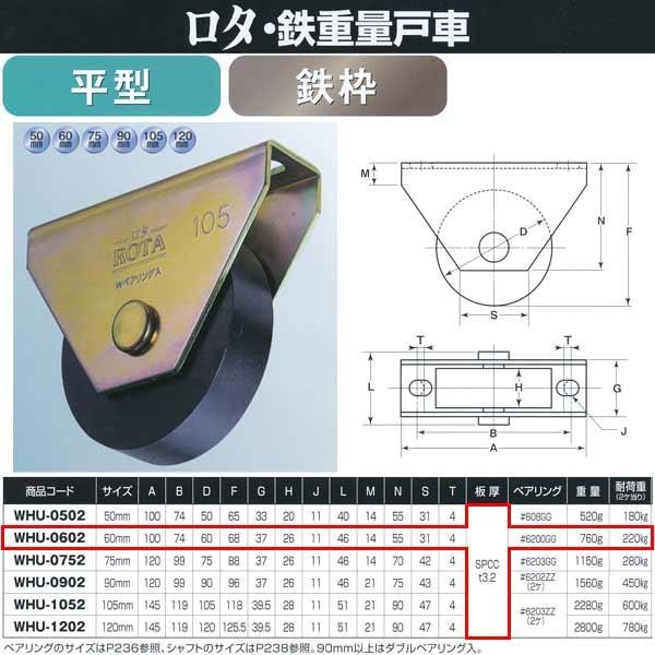 ヨコヅナ ロタ・鉄 重量戸車 鉄枠 平型 WHU-0602 60mm 1個