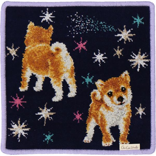 シェニールハンカチ 柴犬 ネイビーブルー GUGU WORLD グーグーワールド ハンカチ プレゼン...