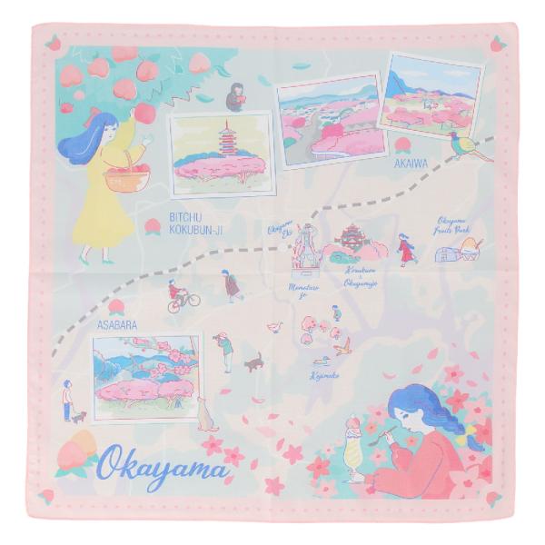 プリントハンカチ ギフト 47 Japan Rediscovery プリントハンカチ 岡山 白桃