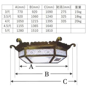 半菱六角 金箔押 4.5尺 灯篭 灯籠 燈篭 ...の詳細画像1