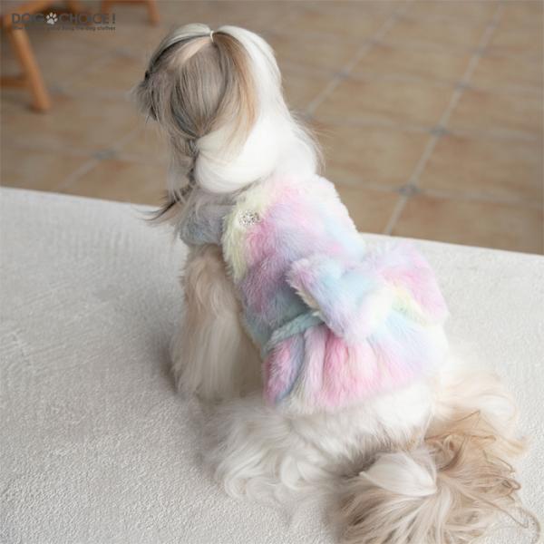 犬服 秋 冬 秋用 冬用 キャミソールタイプレインボー柄起毛スカートコート