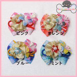 犬用品 和柄リボン お正月 ブーケ 結ぶタイプ ヘアアクセサリー