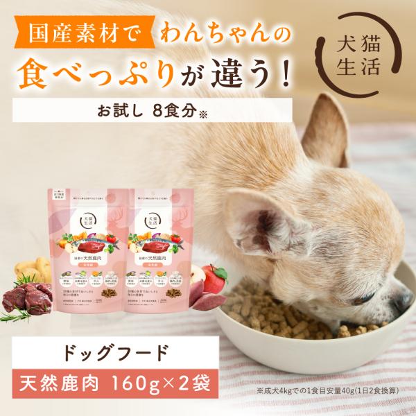 犬猫生活 ドッグフード 無添加 オールステージ 天然鹿肉味 160g 2袋