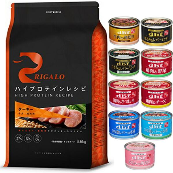 リガロ ハイプロテインレシピ 子犬・成犬用 ターキー 3.6kg【デビフ150g缶詰 1缶付】